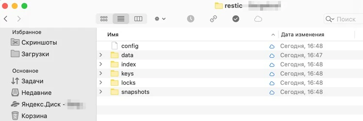 Архив restic в папке Яндекс Диска